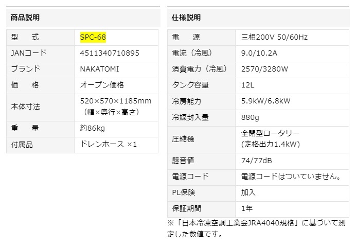 ナカトミ スポットクーラー 冷媒ガスR32 三相200V 3口首振り機能無し SPC-68 ●YA509｜procure-a｜05