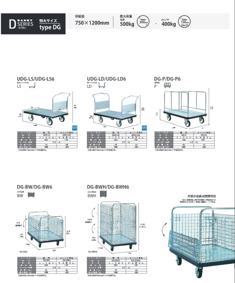 花岡車輌 台車 500kg ダンディ スチール台車 タイプD UDG-LS ○YA509