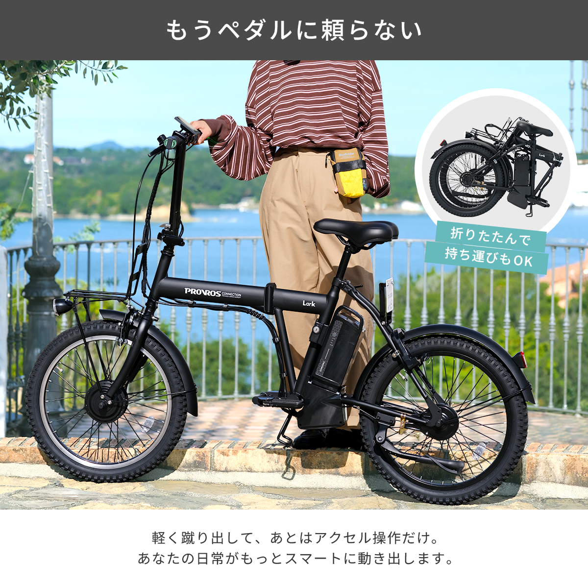 Lark 特定小型原動機付自転車 免許不要 20インチ 16歳以上 折りたたみ 車道・歩道走行可能 性能等確認制度適合済 PROVROS プロブロス P-MCE20F | PROVROS | 07