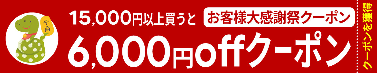 15,000円以上のお買い物で6,000円offクーポン