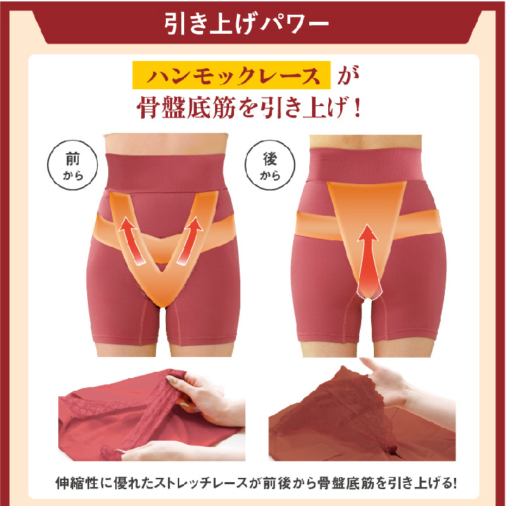 引き上げパワー ハンモックレースが骨盤底筋を引き上げ