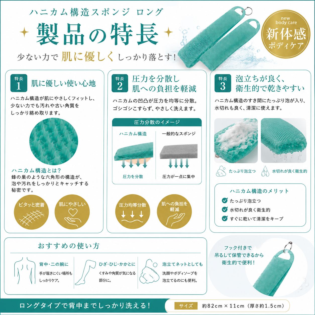 ハニカム構造スポンジロング 製品の特徴