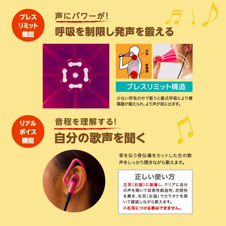 呼吸を制限し発声を鍛える　自分の歌声を聞く