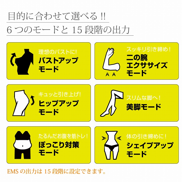目的に合わせて選べる！6つのモードと15段階の出力