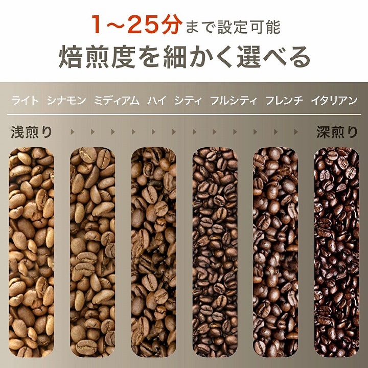 1〜25分まで設定可能　焙煎度を細かく選べる