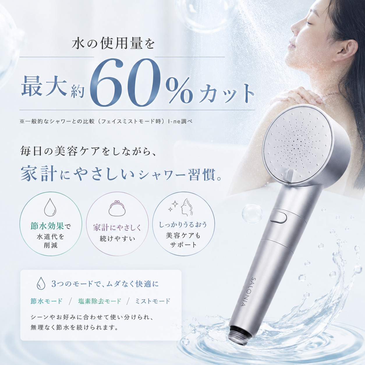 SALONIA（サロニア） ファインバブルクリア シャワーヘッド 塩素除去