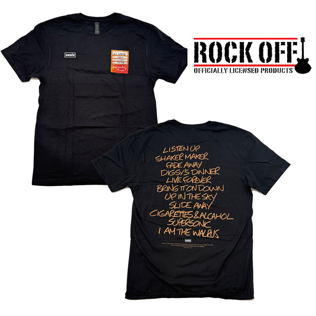 ロックオフ Tシャツ 半袖 オアシス セットリスト 黒 ROCK OFF Oasis