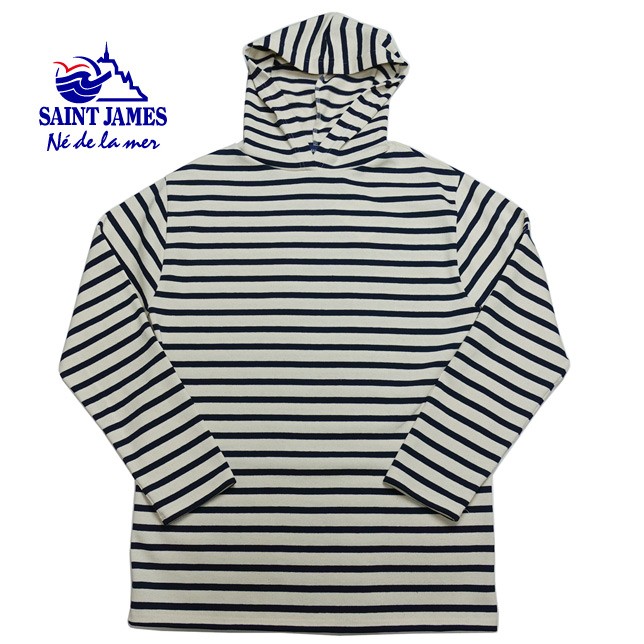 Saint James セントジェームス フード付コットンtシャツ プルパーカー ロンt バスクシャツ 長袖インナー メンズ レディース