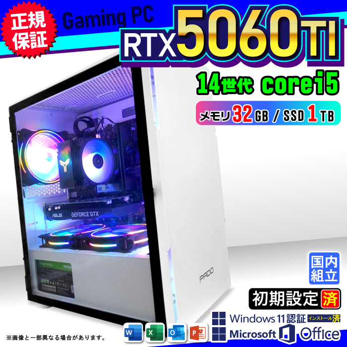 Microsoft Office t Q[~OPC fXNgbv RTX5060Ti 14 Corei5 Windows11 SSD 1TB 32GB Q[~O Vi p\R  Q[
