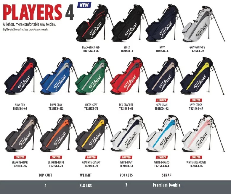 Titleist 在庫あり！Titleist Players 4 Stand Bag タイトリスト