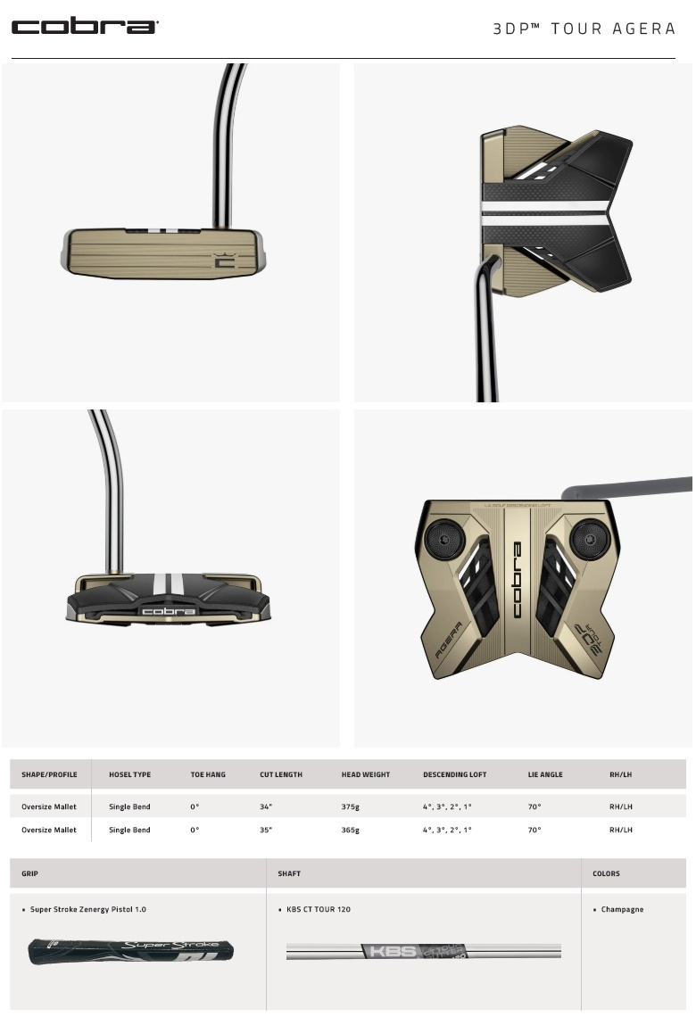 Cobra Golf 2026 3DP Tour Agera Putter コブラゴルフ 3D プリンテッド