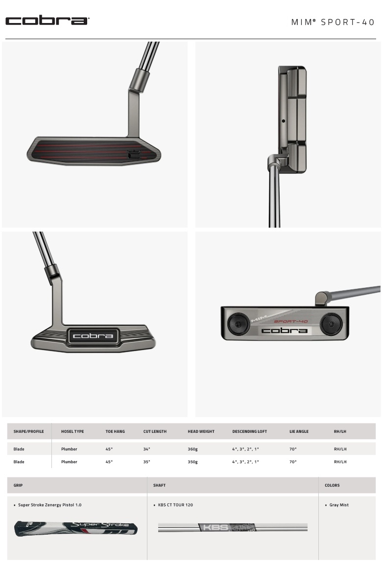 Cobra コブラ　2026 MIM SPORT 40 パター レフティ 左 COBRA（コブラ） Cobra Golf 2026 MIM Sport-40 Putter コブラゴルフ