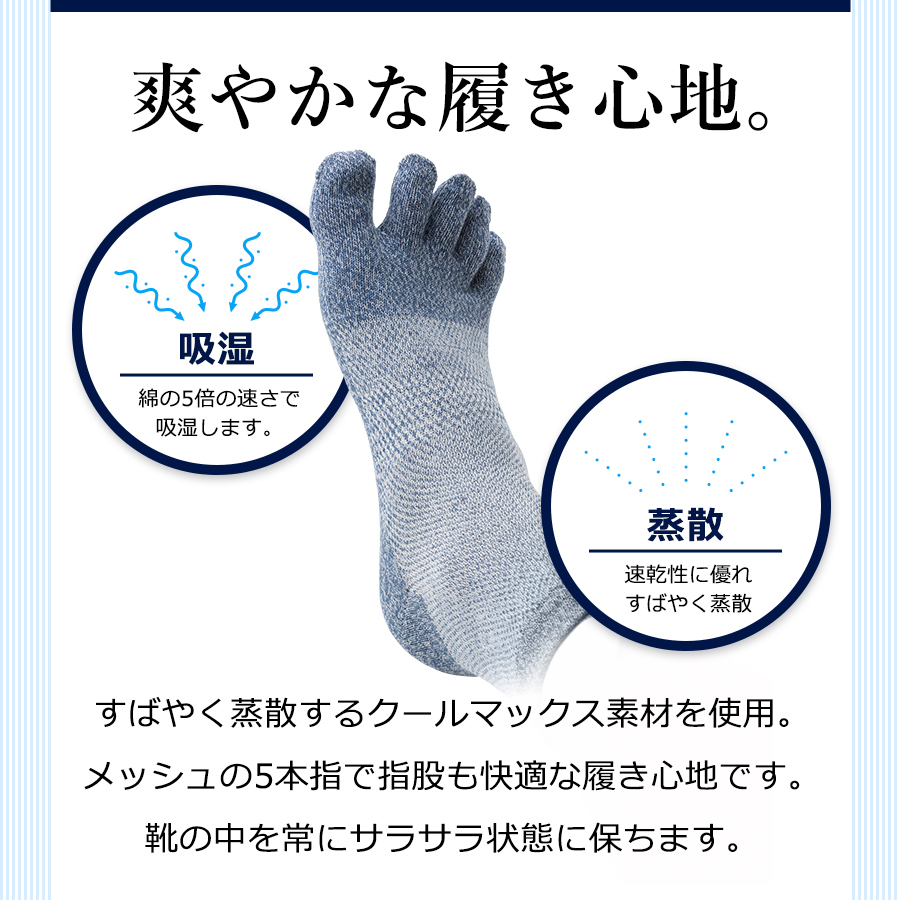 クールマックス5本指ソックス3足組/56318/56326/吸湿 速乾性 足