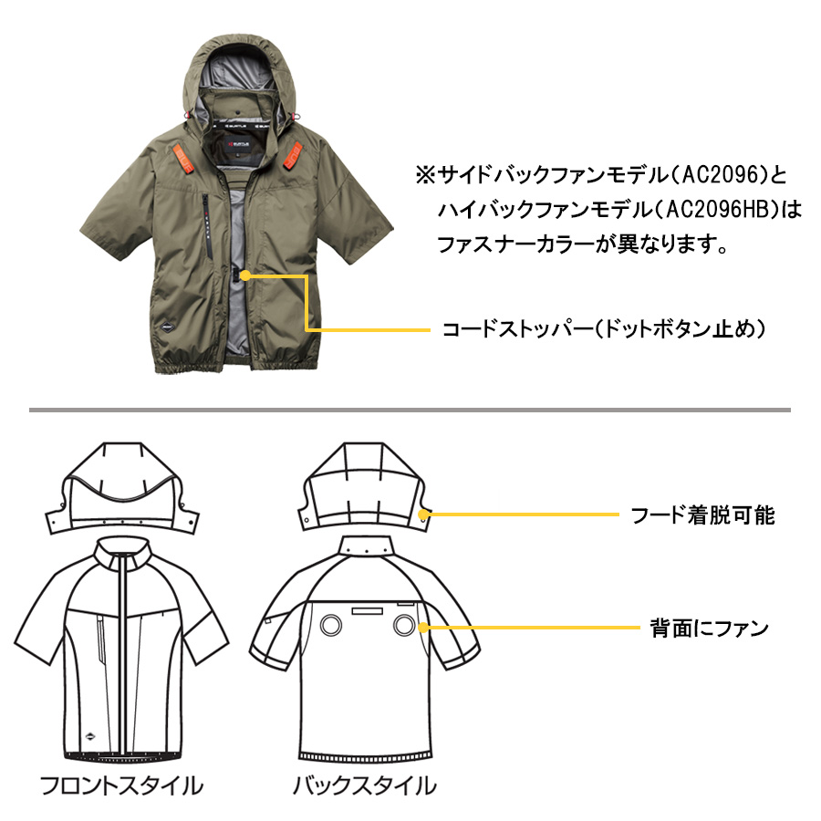 2026年モデル バートル エアークラフト ハイバックファン半袖ブルゾン AC2096HB 夏物 メンズ 空調作業服 作業着 作業服 猛暑 ファン BURTLE 関連画像5