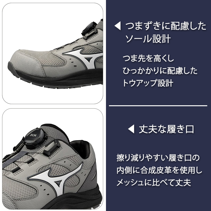 ミズノ オールマイティLS III 53L BOA F1GA2602 JSAA A種 安全靴 作業靴 プロテクティブスニーカー MIZUNOの画像