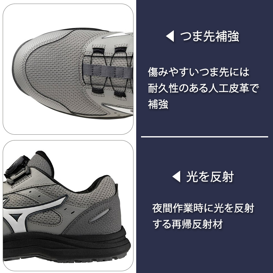 ミズノ オールマイティLS III 53L BOA F1GA2602 JSAA A種 安全靴 作業靴 プロテクティブスニーカー MIZUNOの画像