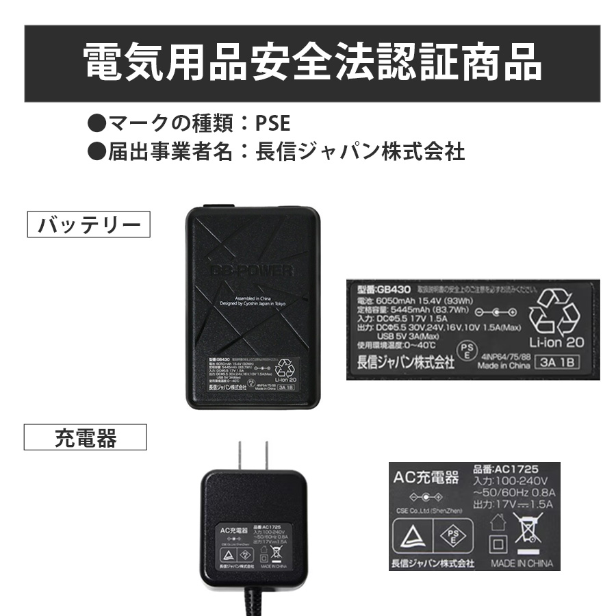 GB-POWER 30V バッテリーセット GB430 長信ジャパン 2026 作業服 作業