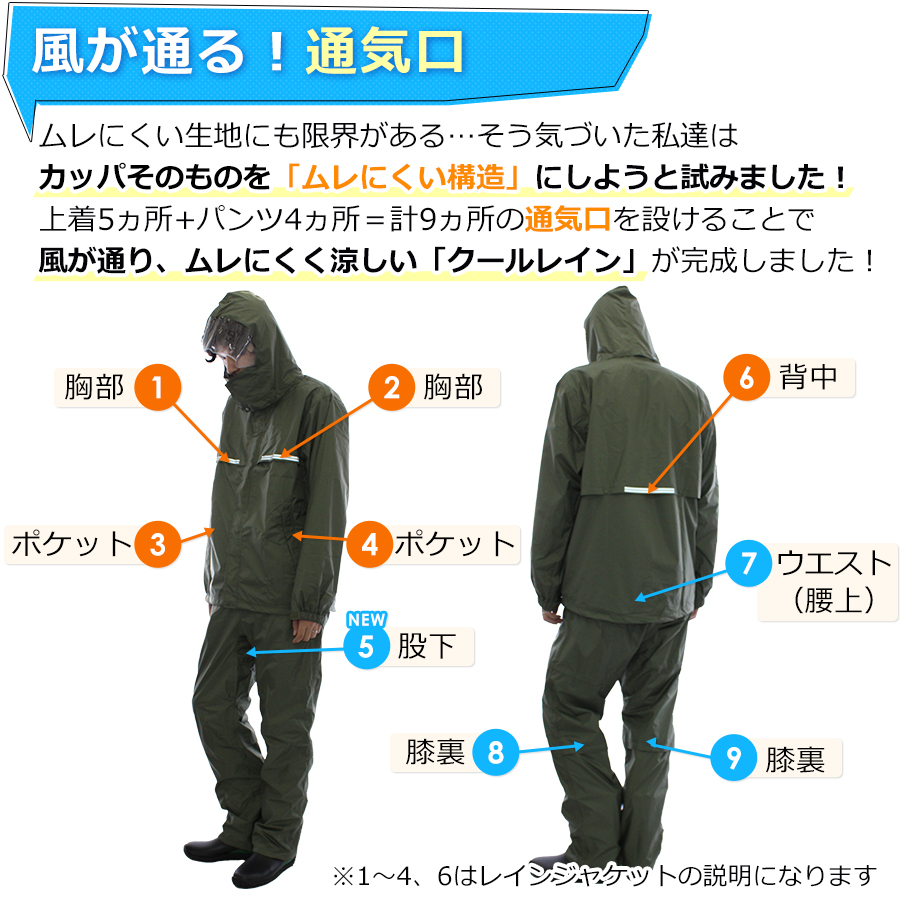 パンツ単品 プロノ オリジナル透湿防水レインパンツ クールレイン PR-2418 HMU-2006 カッパ レインウェア 梅雨 通気 ブリザテック ハミューレ Prono 関連画像4