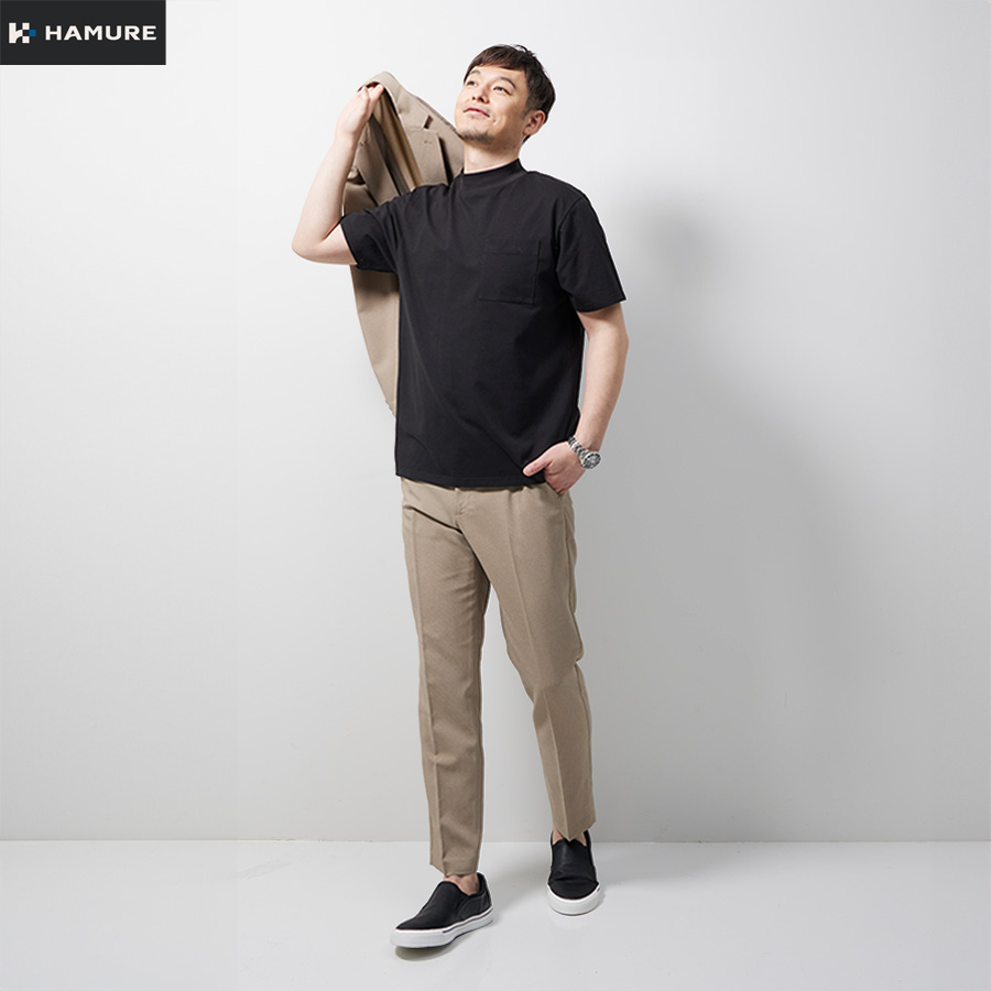 ハミューレ SOLOTEX R使用 半袖モックネックTシャツ HMU-2516 メンズ