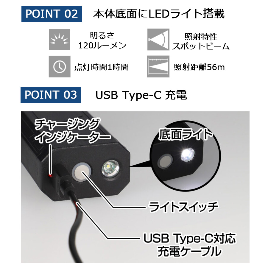 小型 USB 充電式ブロワー HYT-4 底面LED120 ルーメン 疾風級送風 GENTOS 疾風（はやて）コンパクトブロワー 充電式 HYT-4L USB充電 Type