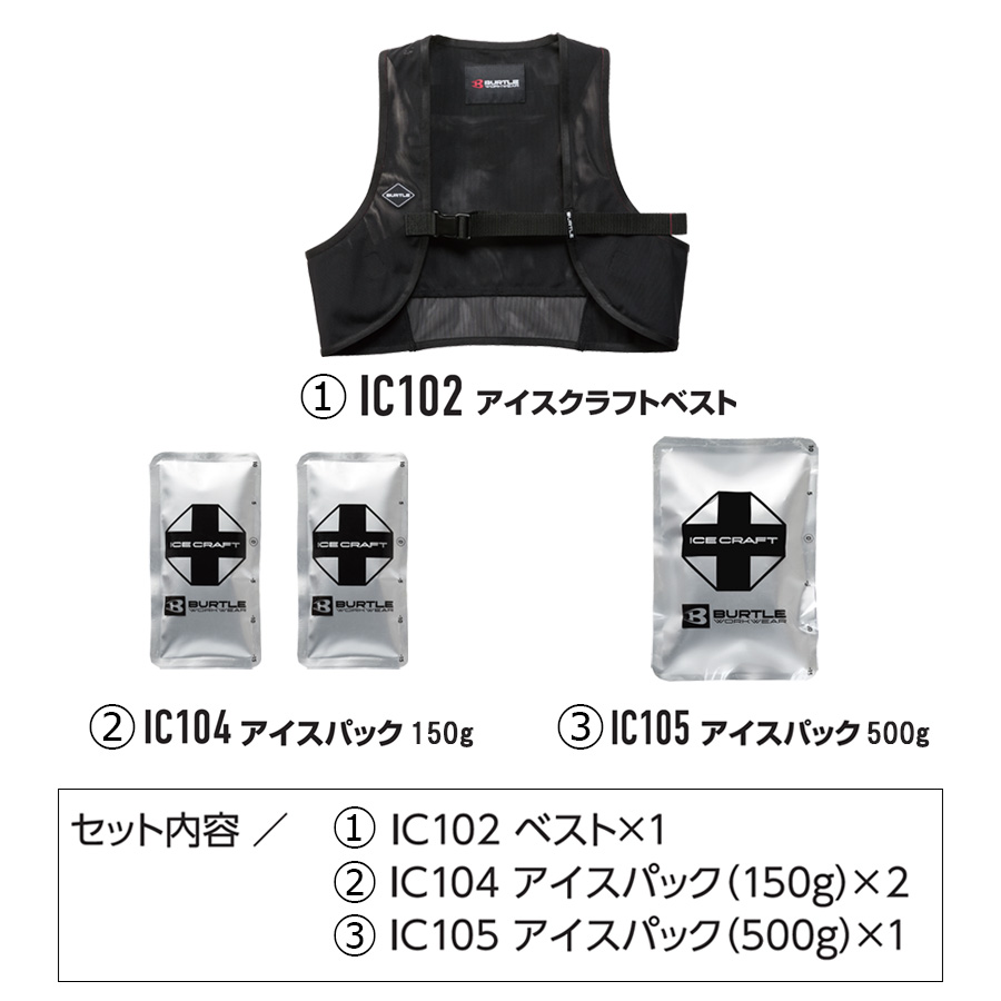 バートル アイスクラフトベスト＆アイスパックセット IC102S 保冷剤