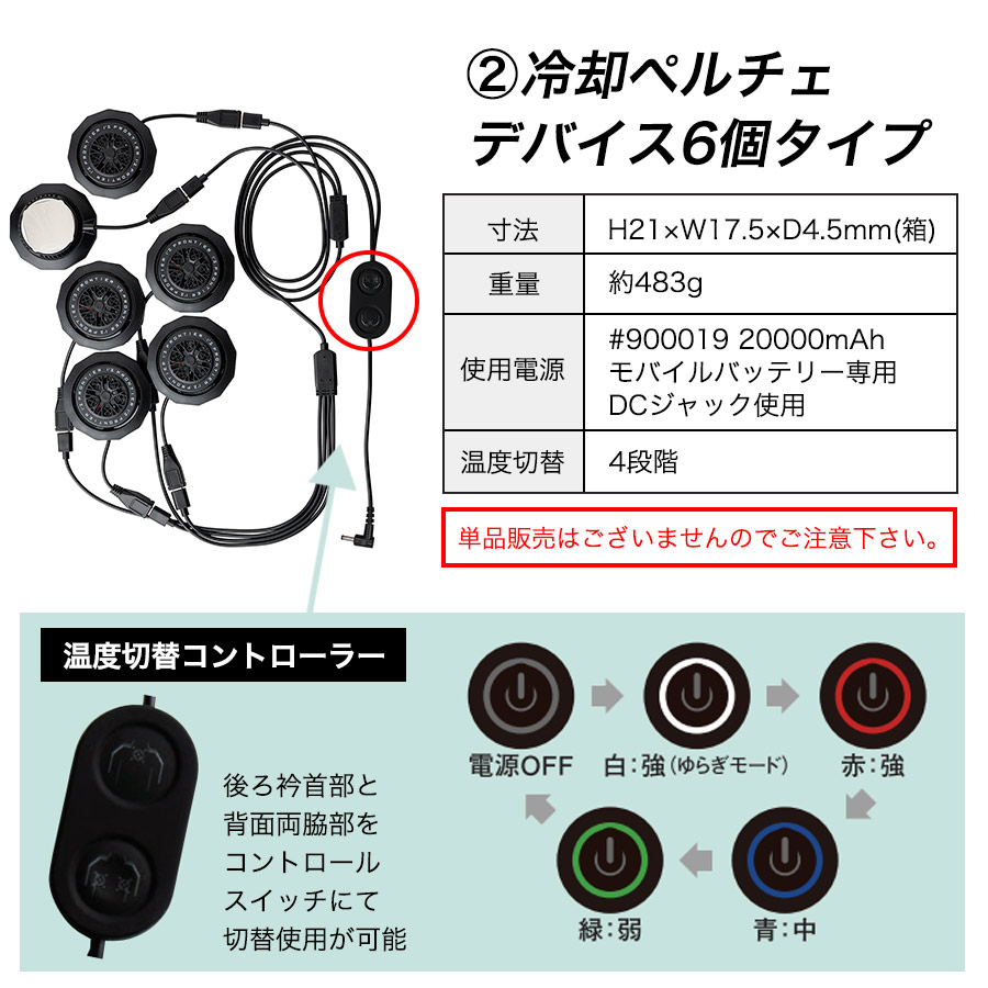 アイズフロンティア 冷却ペルチェ6個タイプ インナーベスト＆デバイス・バッテリーセット #PS1076 商品説明16