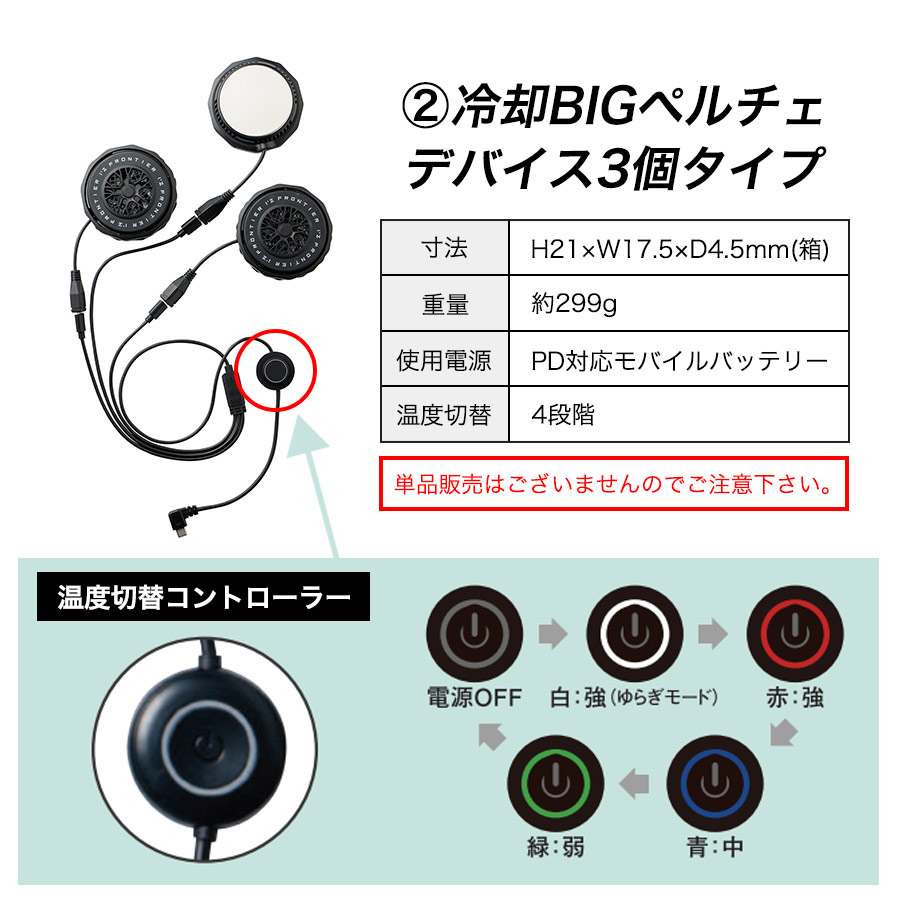 アイズフロンティア 冷却ビッグペルチェ3個タイプ インナーベスト＆デバイス・バッテリーセット #PSBP1073 商品説明16