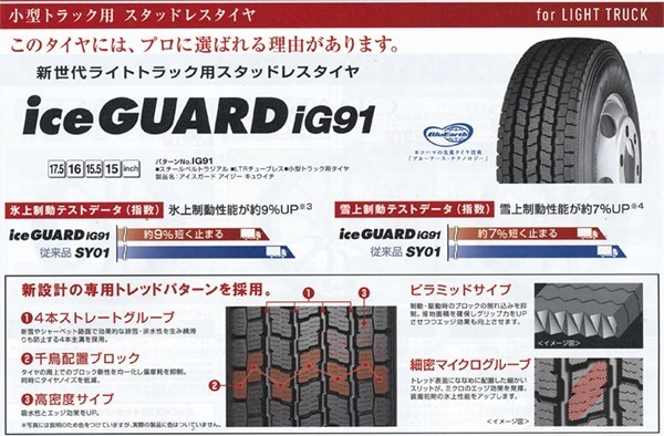 6.50R16 10PR ヨコハマ アイスガード iG91 小型トラック用チューブタイプスタッドレスタイヤ 4本セット（メーカー取寄せ商品)  :4ig91-14-13:プロショップ パワーズ - 通販 - Yahoo!ショッピング | museumofcapitalism.org