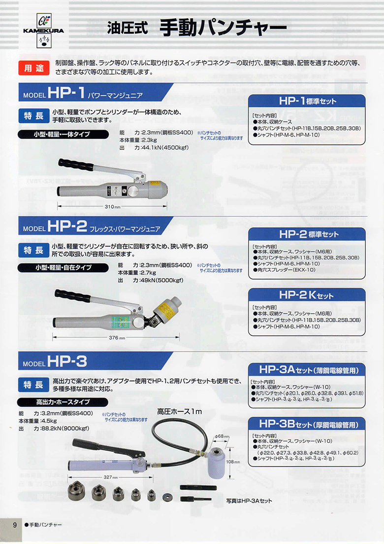 亀倉精機 油圧式 手動パンチャー パワーマンジュニア 標準セット HP-1