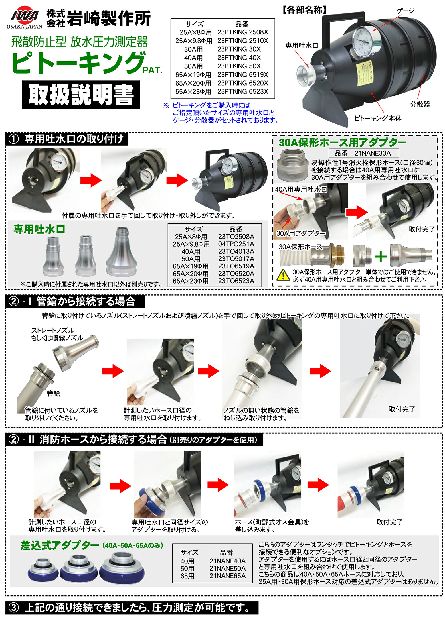岩崎製作所 法人のみ IWA (/AX) ピトー計 ピトーキング用 専用 吐水口
