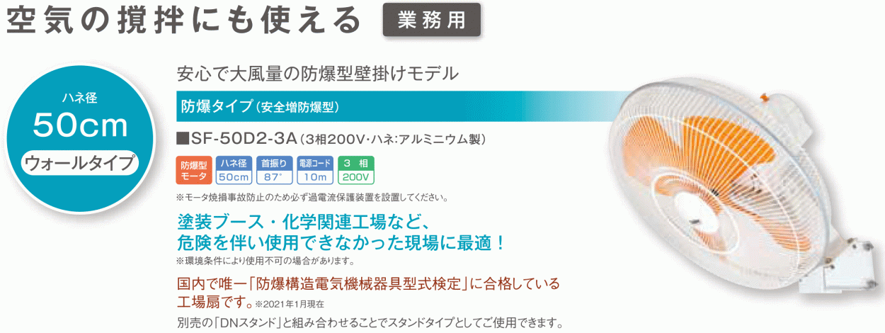 法人のみ スイデン(/AO) 工場扇 大風量 防爆型 壁掛モデルハネ径50cm