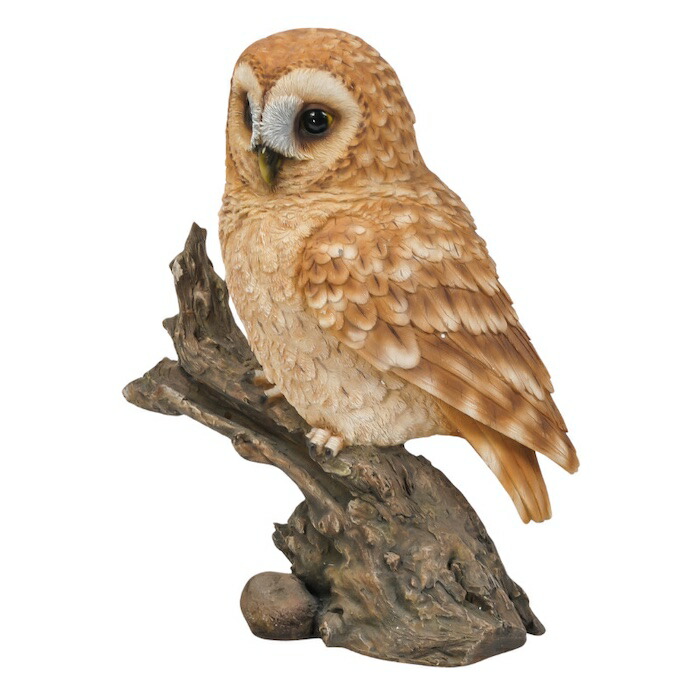 鳥 置物 オブジェ 北欧 動物 かわいい 切り株にとまるフクロウ 高さ