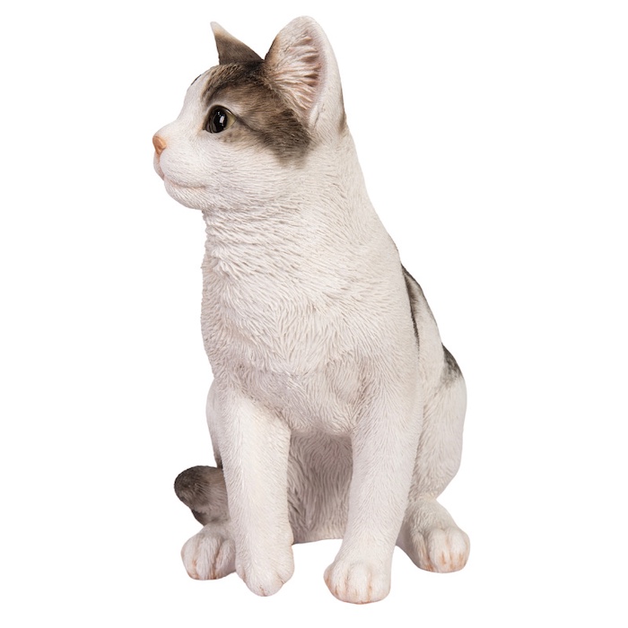 かわいい置物 お座りサバトラ白猫 大 ネコ 高さ30.5cm woobia 動物