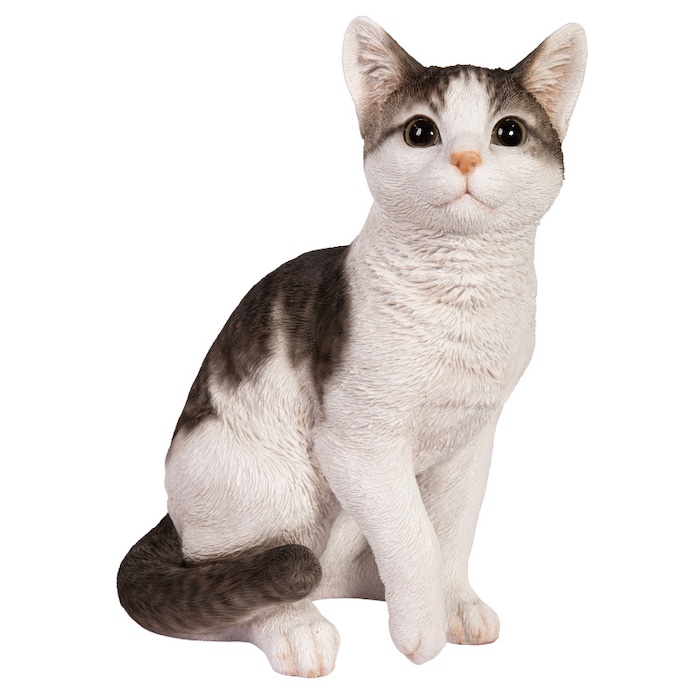 【白猫】 かわいい置物 お座りサバトラ白猫 大 ネコ 高さ30.5cm woobia 動物