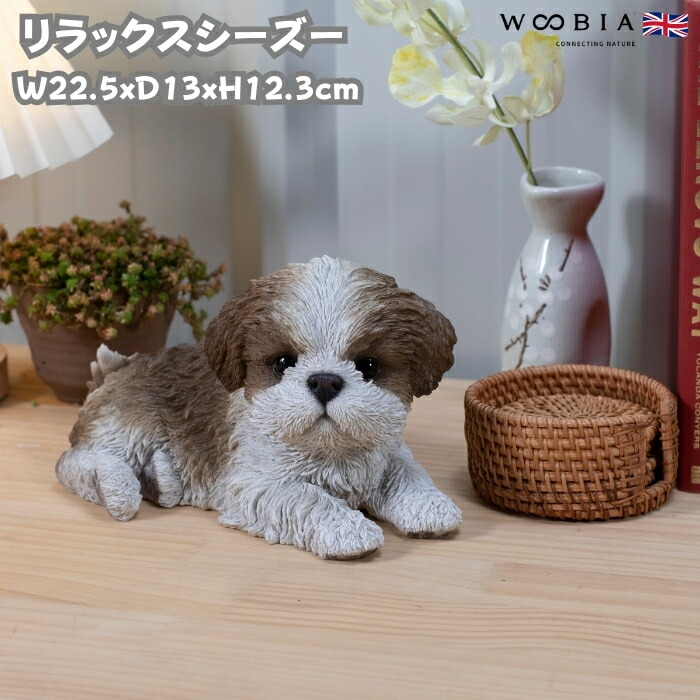 犬 置物 おしゃれ リラックスシーズー 茶白 かわいい 動物 インテリア オブジェ ガーデンオーナメント woobia ウービア | 