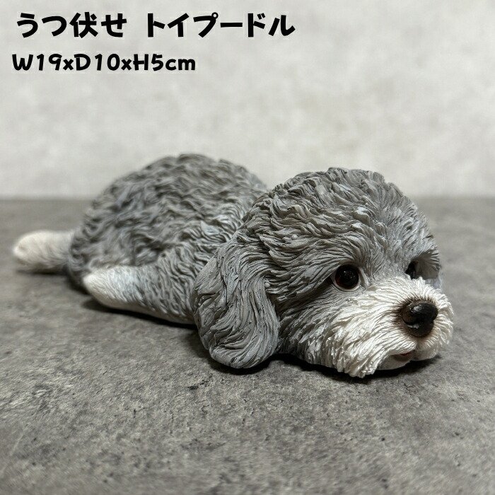 置物 犬 かわいい 動物 玄関 うつぶせトイプードル グレー おしゃれ