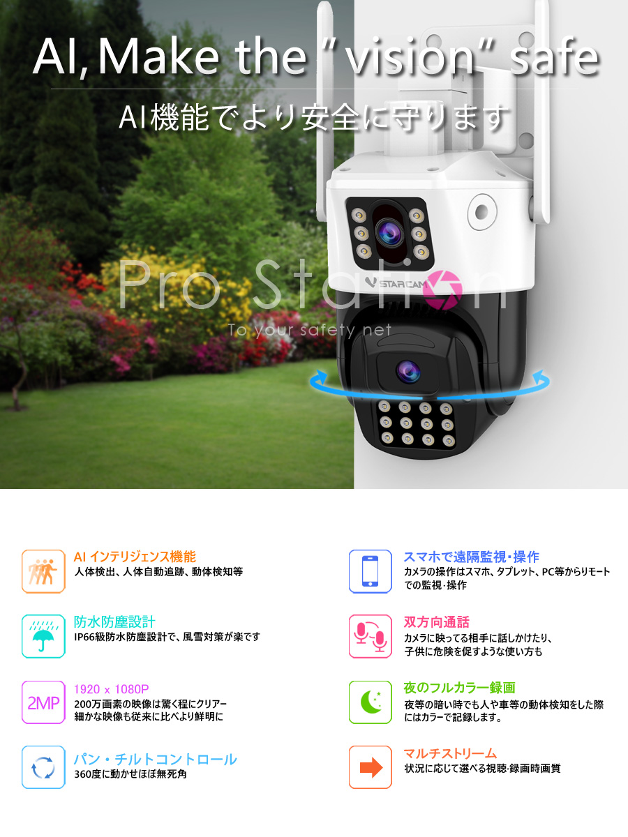 VSTARCAM 防犯カメラ ワイヤレス CS663DR デュアルレンズ1台で2台分の