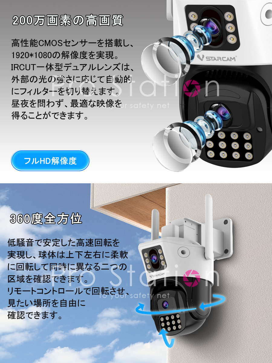 防犯カメラ ワイヤレス デュアルレンズ1台で2台分の役割「CS663DR.A」 VSTARCAM 防犯カメラ ワイヤレス CS663DR デュアルレンズ1台で2台分の