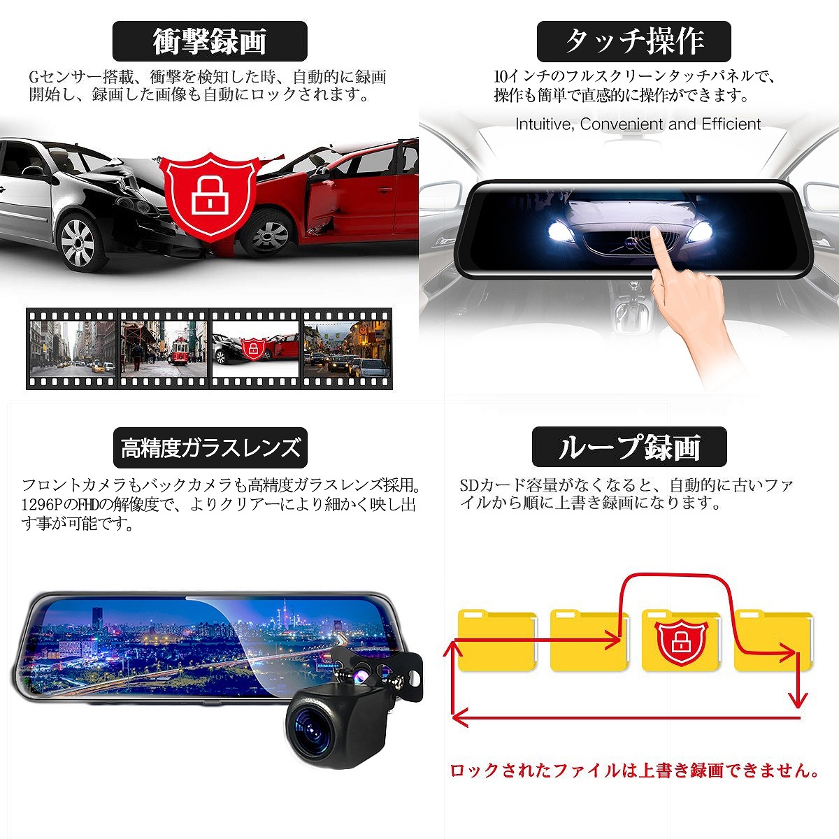 DAIHATSU用の非純正品 ハイゼット シリーズ ドライブレコーダー 前後 