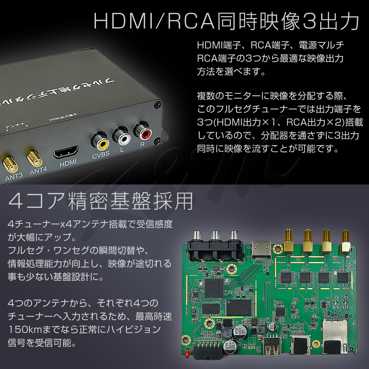 地デジチューナー カーナビ ワンセグ フルセグ HDMI 4x4 高性能 4