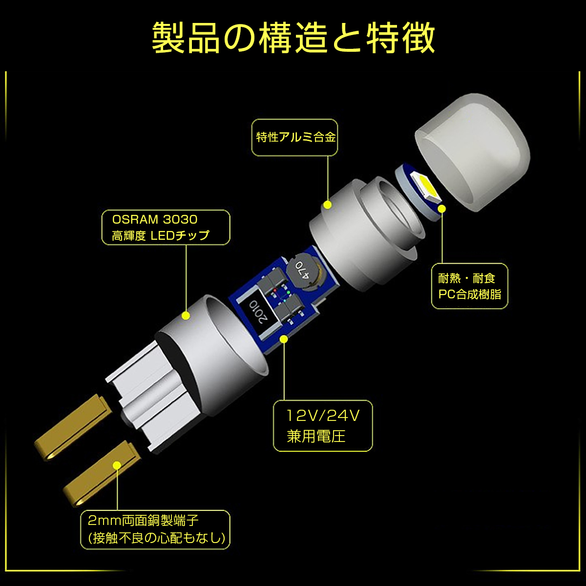 KAWASAKI用の非純正品 ZX-14R ZXNF17EA 車幅灯[T10] LED 白 T10 12V