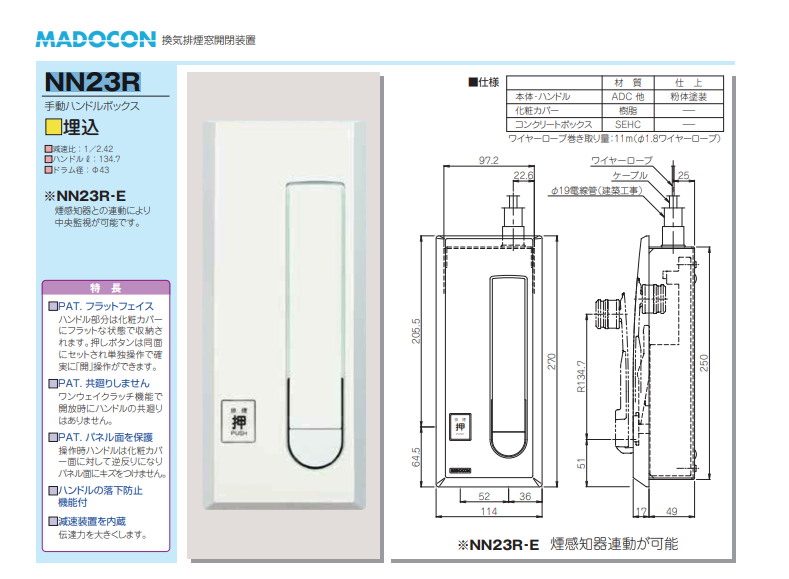 お取り寄せ】NN23R 埋込型 ハンドルボックス 排煙設備 防災 消防設備 