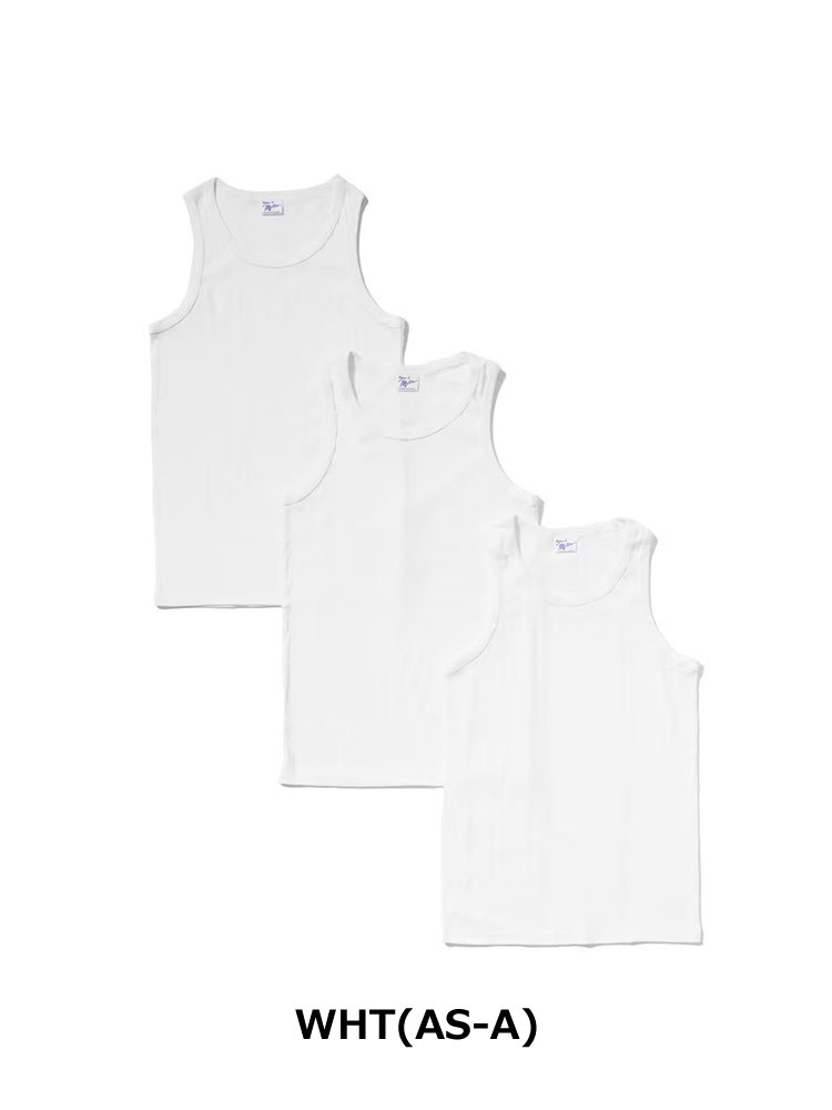 爆買 / Robert P.Miller ロバート・ピー・ミラー 3P Panel-rib Tanktop メンズ 3枚組 タンクトップ パネルリブ 綿100% コットン インナー ノースリーブ | Robert P. Miller | 01