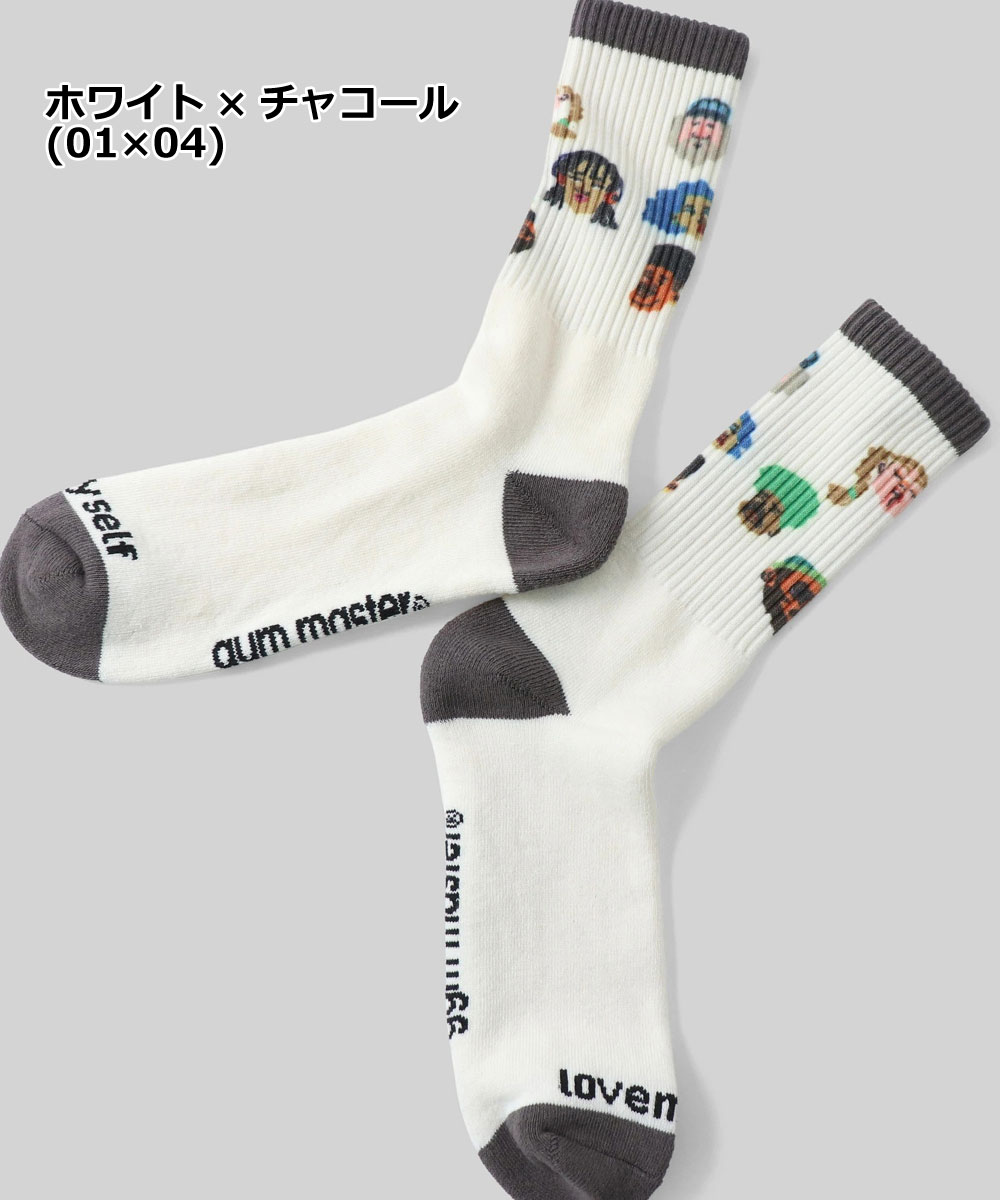 gym master ジムマスター love myself ソックス G757728 メンズ レディース 靴下 クルーソックス 総柄ソックス 裏パイル 厚手 おしゃれ オールシーズン ギフト | gym master | 01