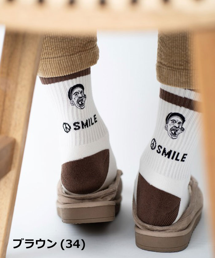 gym master ジムマスター 靴下 メンズ レディース ミドルソックス 春夏 SMILE 刺繍 ラインソックス 23 24 25 26 27cm おしゃれ ギフト G966630 | gym master | 09