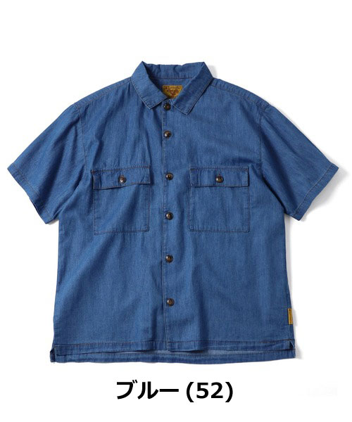 シャツ メンズ 春夏 gym master ジムマスター 半袖デニムシャツ G721751 ライトデニム ヒッコリー コットン カジュアル | gym master | 02