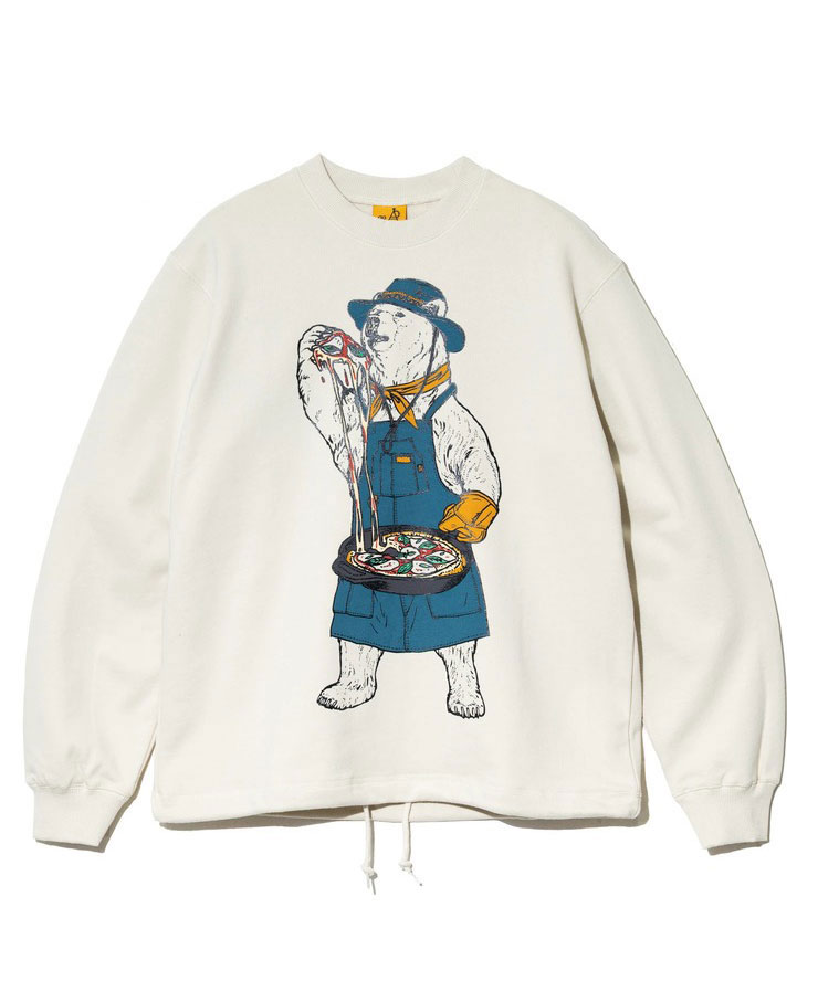 go slow caravan ゴースローキャラバン 空紡糸裏毛スキレットピザクマヘムスピンドルクルースウェット 352606 メンズ レディース シロクマ 白くま | go slow caravan | 01