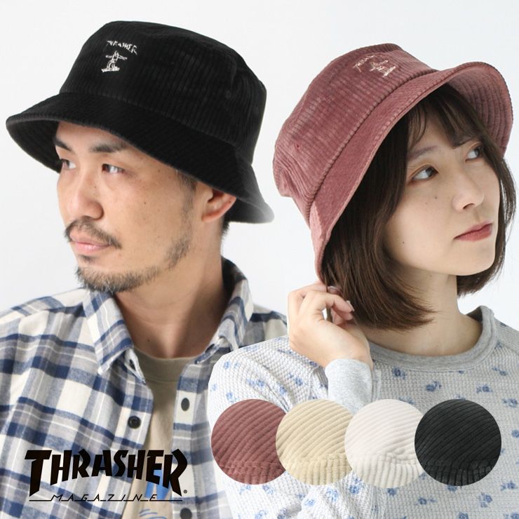 バケットハット メンズ ブランド 大きいサイズ 帽子 スラッシャー ハット THRASHER コーデュロイ バケットハット MAG LOGO 21TH-H50