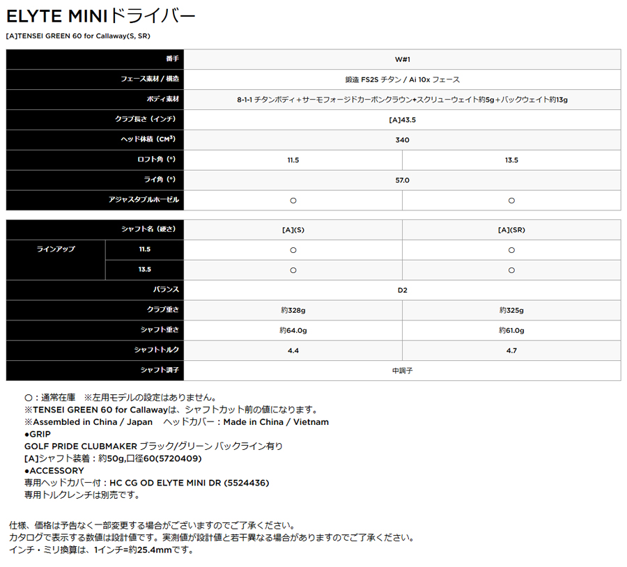 ELYTE Callaway MINI DRIVER / キャロウェイ エリート ミニ ドライバー