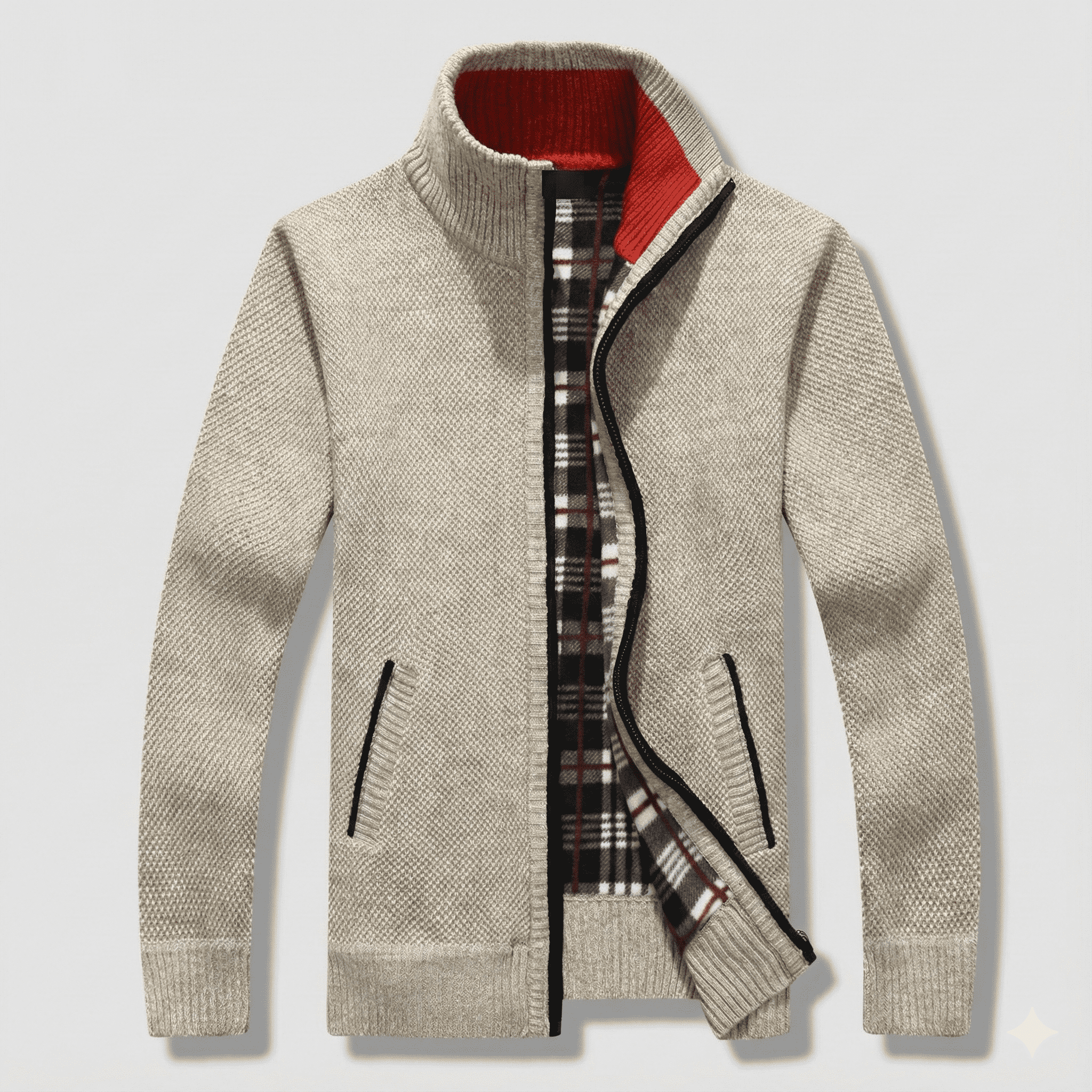 ゴルフジャケット メンズ ゴルフウエア カーディガン ニットセーター 秋冬 冬服 立ち襟 厚手 裹起毛 ボア チェック柄 ニット アウター セーター 春 | ブランド登録なし | 01